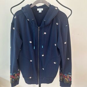 SUNDANCE Navy Blue Embroidered Zip Hoodie sz Medium